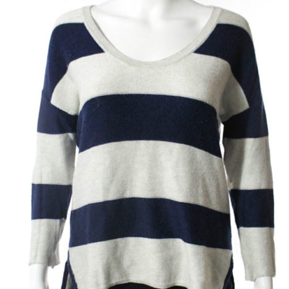 Duffy Navy Gray Striped 3/4 Sleeve Sweater XS